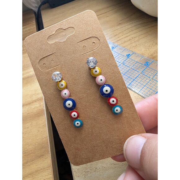 Fashion Jewelry Earrings Evil Eye Magic Dangle Stud Back Multi-Color (010) - Picture 4 of 5